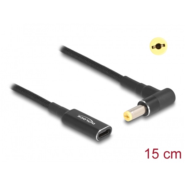 Delock 60038 Laptop töltőkábel adapterkábel USB Type-C anya - Acer 5,5 x 1,7 mm apa 90 fokban hajlított 15 cm