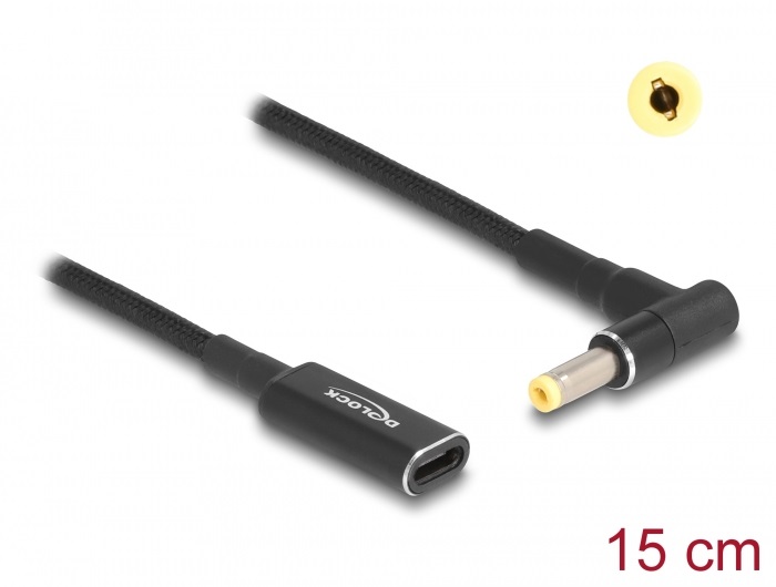 Delock 60033 Laptop töltőkábel adapterkábel USB Type-C anya - HP 4,8 x 1,7 mm apa 90 fokban hajlított 15 cm