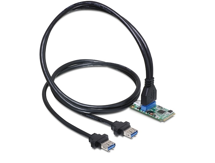 Delock 95234 MiniPCIe I/O PCIe teljes méret, 1 x 19 pin USB 3.0 pin fejes