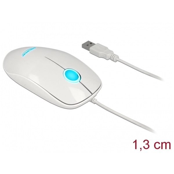 Delock 12537 Optika LED-es egér 3 gombos, A-típusú USB, fehér színu