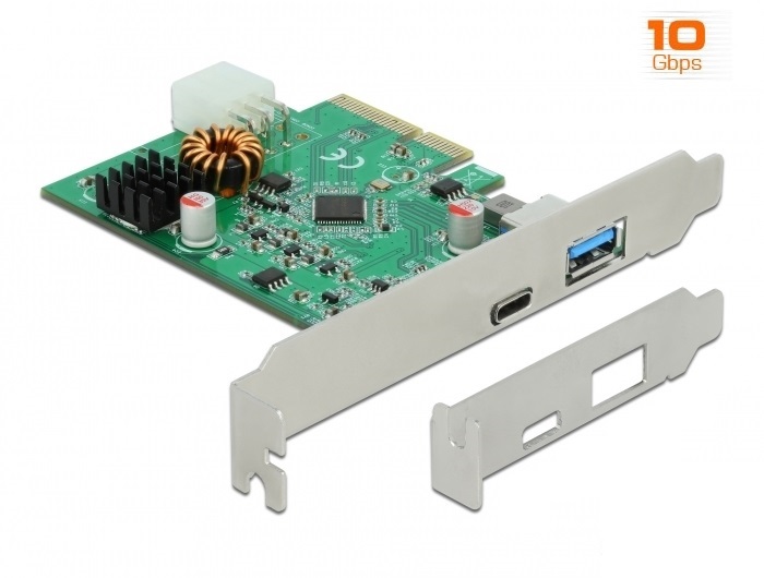 Delock 89001 PCI Express x4 kártya 1 db külső C -típusú USB aljzathoz, PD funkcióval + 1 db külső A-típusú