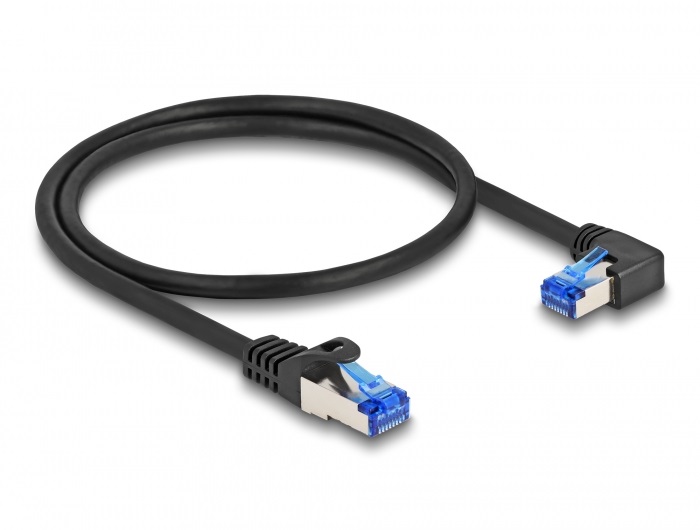 Delock 80221 RJ45 hálózati kábel Cat.6A S/FTP egyenes / jobbra hajló 0,5 m fekete