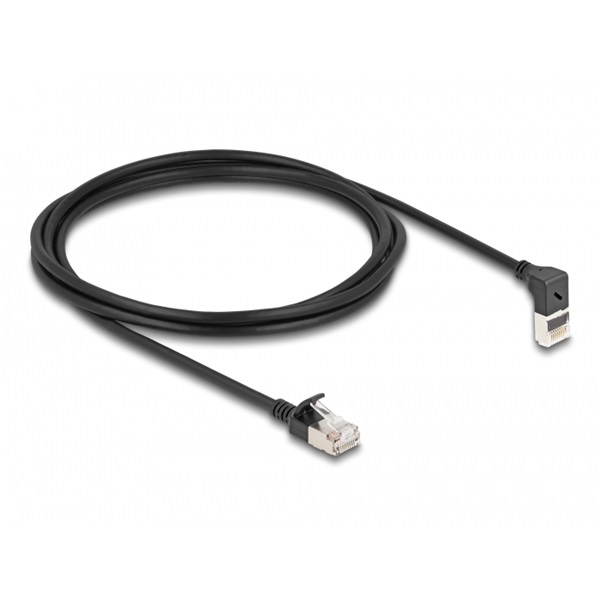 Delock 80288 RJ45 hálózati kábel Cat.6A S/FTP vékony 90  fokban felfelé hajló / egyenes 2 m fekete