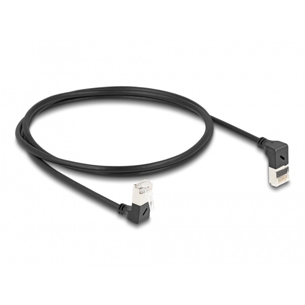 Delock 80293 RJ45 hálózati kábel Cat.6A S/FTP vékony 90  fokban felfelé / lefelé hajló 1 m fekete