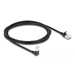 Delock 80306 RJ45 hálózati kábel Cat.6A S/FTP vékony 90  fokban lefelé hajló / egyenes 2 m fekete