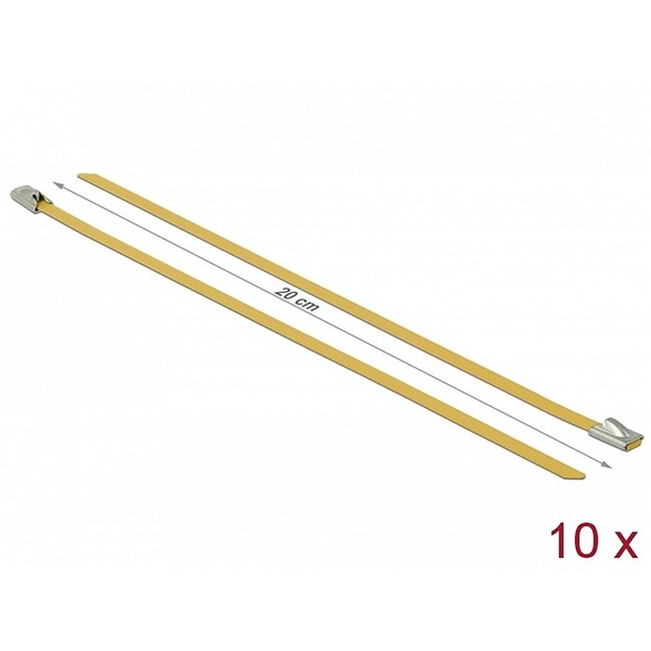 Delock 18785 Rozsdamentes Acél Kábelkötegek Hossza 200 x Szélesség 4,6 mm sárga 10 db.