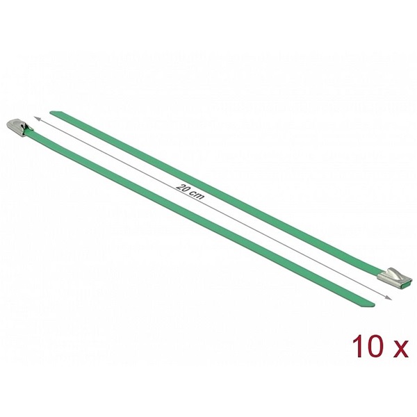 Delock 18801 Rozsdamentes Acél Kábelkötegek Hossza 200 x Szélesség 4,6 mm zöld 10 db.