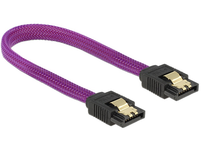 Delock 83689 SATA kábel 6 Gb/s 20 cm egyenes / egyenes fém lila Prémium