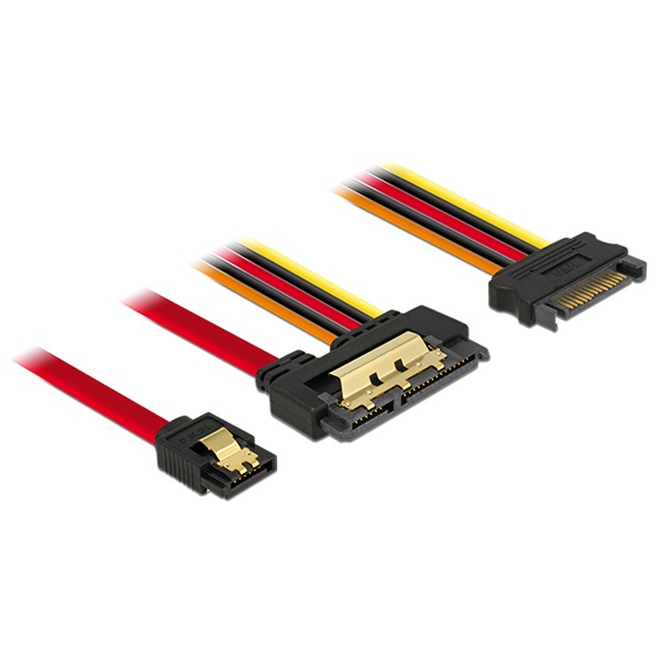 Delock 85228 SATA-kábel, 6 Gb/s, 7 tus csatlakozóhüvely + 15 tus SATA-csatlakozódugó > 22 tus SATA-csatlak