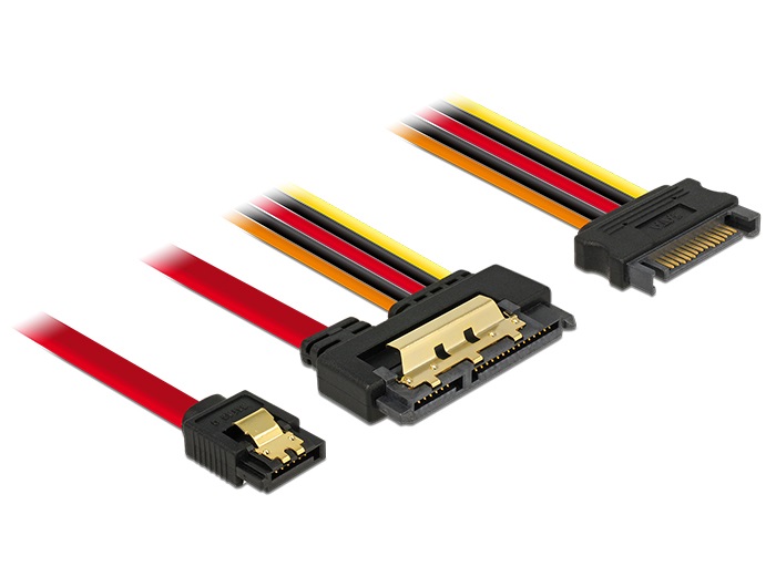 Delock 85228 SATA-kábel, 6 Gb/s, 7 tus csatlakozóhüvely + 15 tus SATA-csatlakozódugó > 22 tus SATA-csatlak