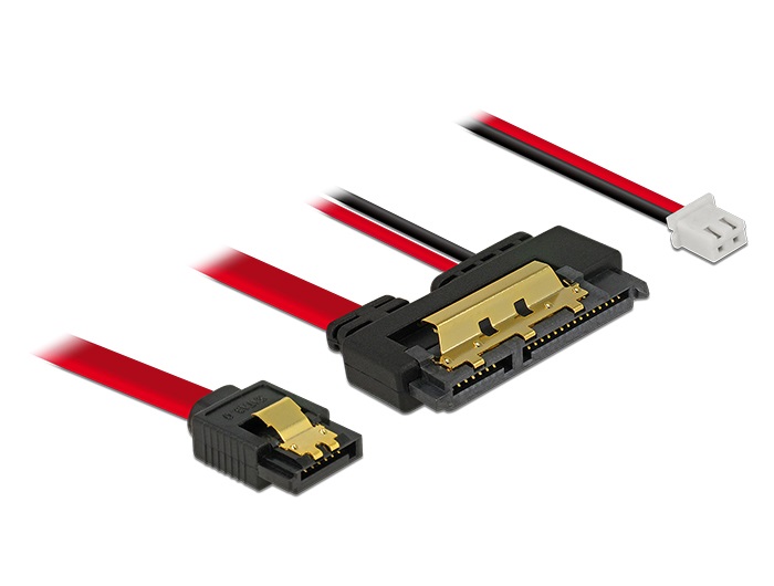 Delock 85242 SATA-kábel, 6 Gb/s, 7 tus csatlakozóhüvely + 2 tus csatlakozóhüvely > 22 tus SATA-csatlakozóh