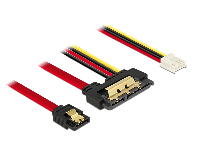 Delock 85234 SATA-kábel, 6 Gb/s, 7 tus csatlakozóhüvely + 4 tus Floppy-csatlakozóhüvely > 22 tus SATA-csat