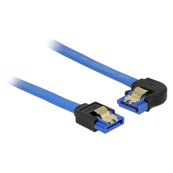 Delock 84985 SATA-kábel, 6 Gb/s, hüvely, egyenes > SATA hüvely, balra nézo csatlakozódugóval, 50 cm, kék a