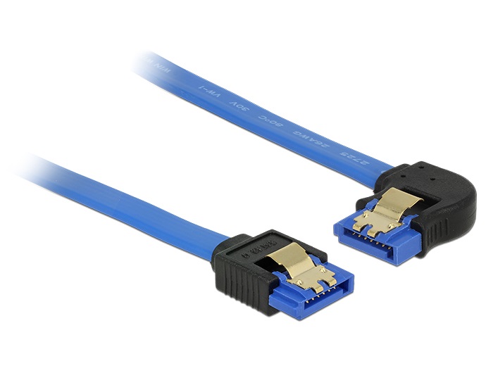 Delock 84985 SATA-kábel, 6 Gb/s, hüvely, egyenes > SATA hüvely, balra nézo csatlakozódugóval, 50 cm, kék a