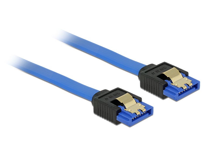 Delock 84980 SATA-kábel, 6 Gb/s, hüvely, egyenes > SATA hüvely, egyenes, 70 cm, kék aranyszínu kapcsokkal