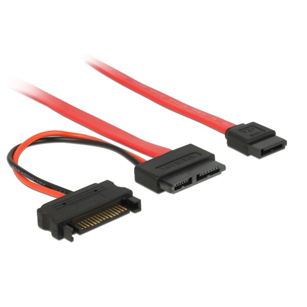 Delock 84800 Slim SATA kábel Vékony SATA anya > SATA 7 tűs + SATA 15 tűs 5 V 30 cm