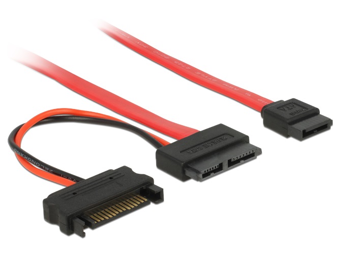 Delock 84800 Slim SATA kábel Vékony SATA anya > SATA 7 tűs + SATA 15 tűs 5 V 30 cm