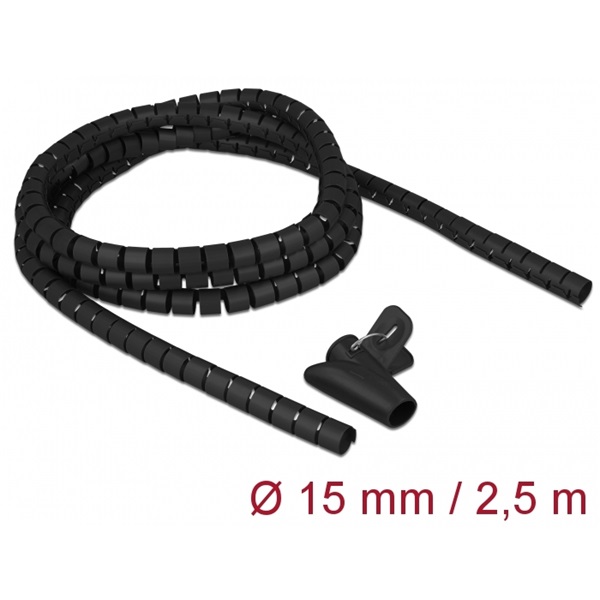 Delock 18835 Spirális kábelburkolat behúzó eszközzel 2,5 m x 15 mm fekete