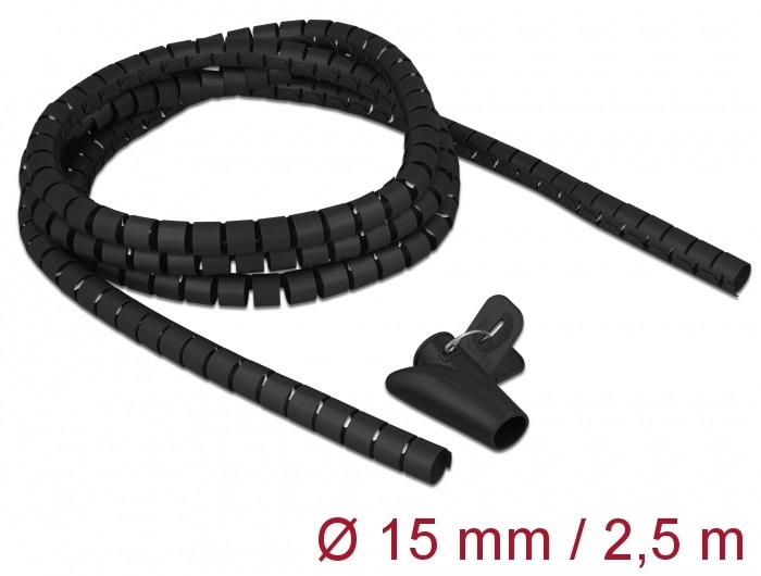 Delock 18835 Spirális kábelburkolat behúzó eszközzel 2,5 m x 15 mm fekete