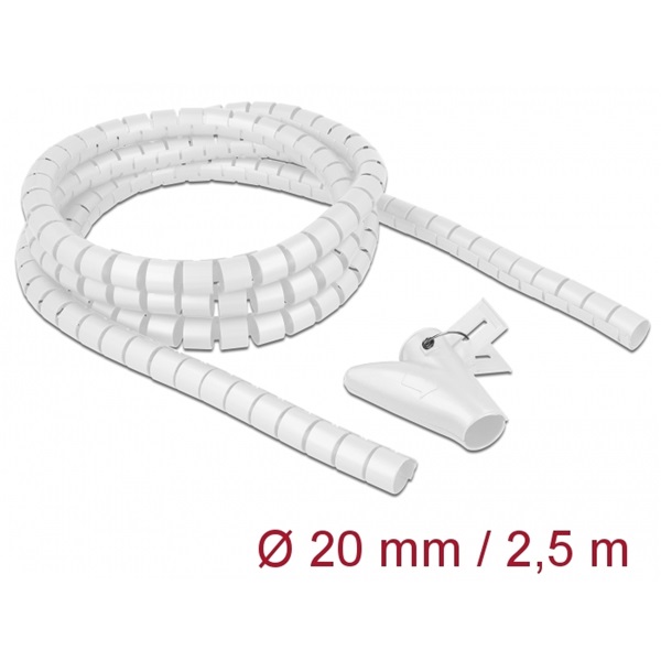 Delock 18840 Spirális kábelburkolat behúzó eszközzel 2,5 m x 20 mm fehér