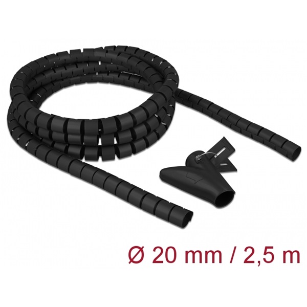 Delock 18836 Spirális kábelburkolat behúzó eszközzel 2,5 m x 20 mm fekete