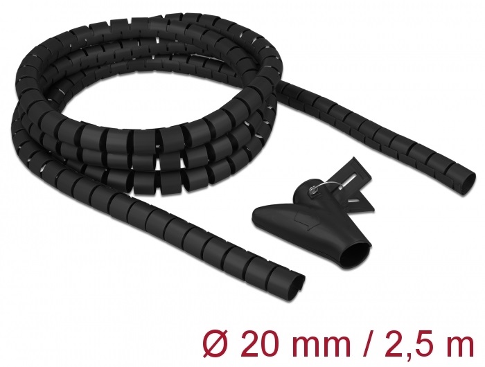 Delock 18836 Spirális kábelburkolat behúzó eszközzel 2,5 m x 20 mm fekete