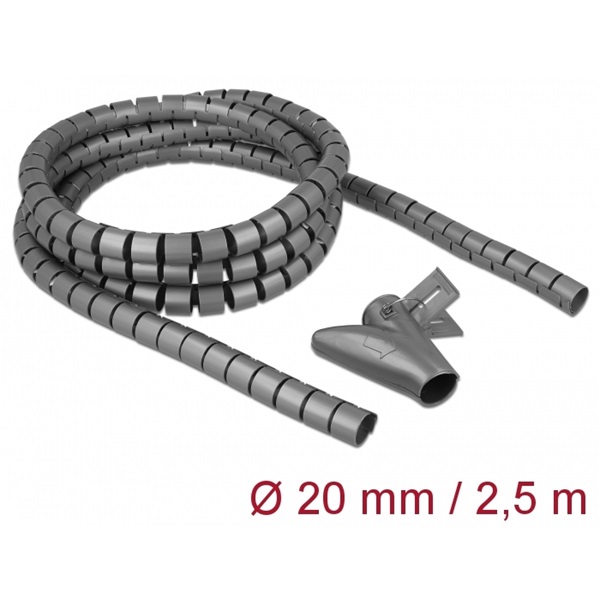 Delock 18844 Spirális kábelburkolat behúzó eszközzel 2,5 m x 20 mm szürke