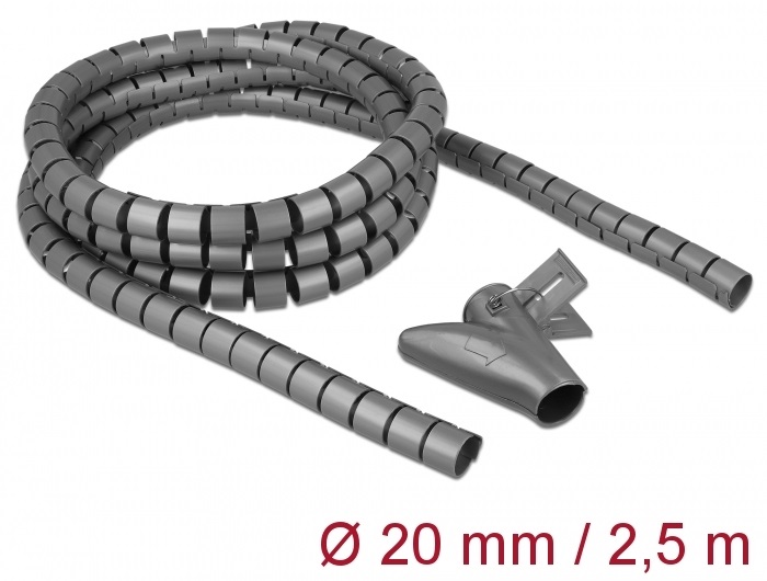 Delock 18844 Spirális kábelburkolat behúzó eszközzel 2,5 m x 20 mm szürke