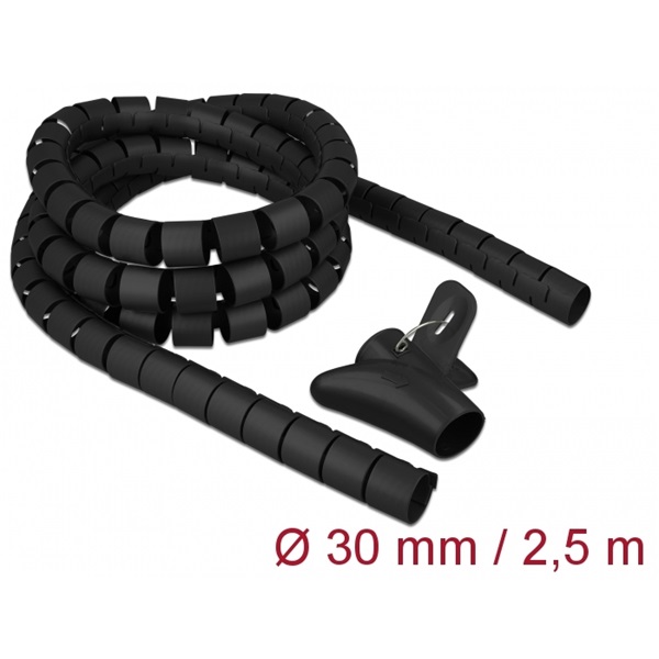 Delock 18838 Spirális kábelburkolat behúzó eszközzel 2,5 m x 30 mm fekete