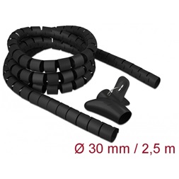 Delock 18838 Spirális kábelburkolat behúzó eszközzel 2,5 m x 30 mm fekete