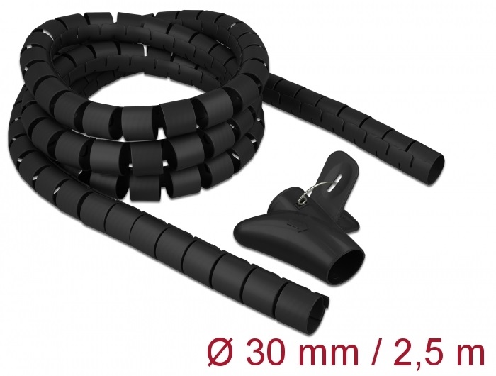 Delock 18838 Spirális kábelburkolat behúzó eszközzel 2,5 m x 30 mm fekete