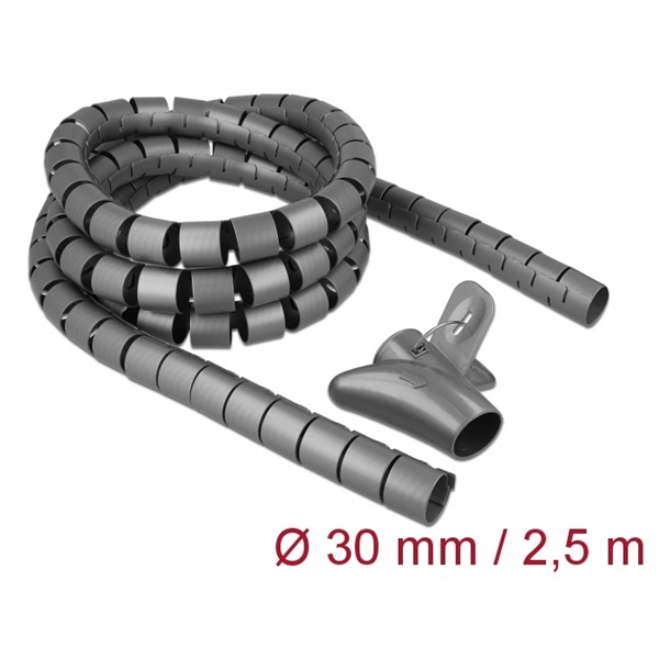 Delock 18846 Spirális kábelburkolat behúzó eszközzel 2,5 m x 30 mm szürke