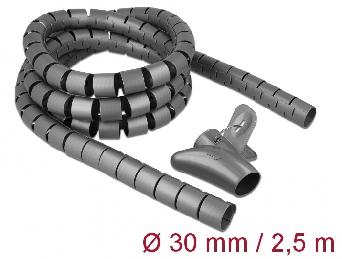 Delock 18846 Spirális kábelburkolat behúzó eszközzel 2,5 m x 30 mm szürke