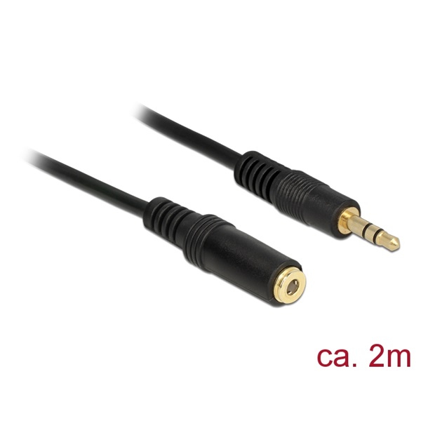 Delock 83766 Stereo Jack hosszabbító kábel 3.5 mm 3 pin apa > anya 2 m fekete