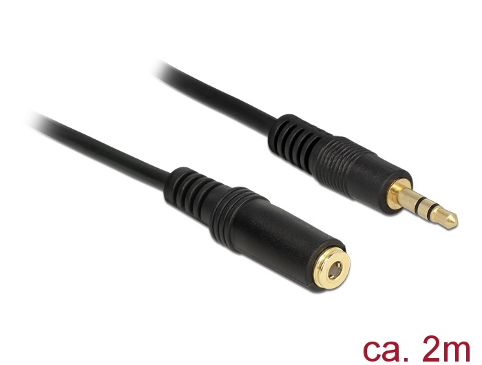 Delock 83766 Stereo Jack hosszabbító kábel 3.5 mm 3 pin apa > anya 2 m fekete