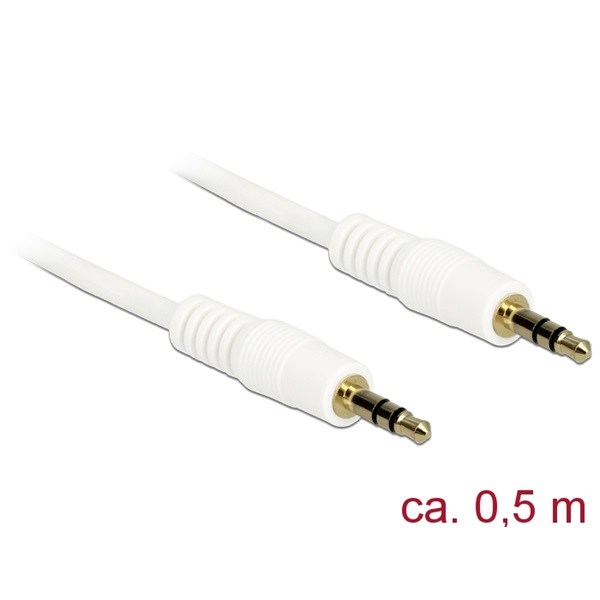 Delock 83743 Stereo Jack kábel 3.5 mm 3 pin apa > apa 0.5 m fehér