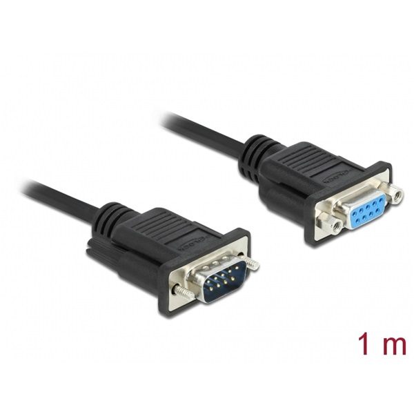 Delock 86615 Sub D9-es, null modemű, RS-232 soros kábel, apa-anya, 1 m
