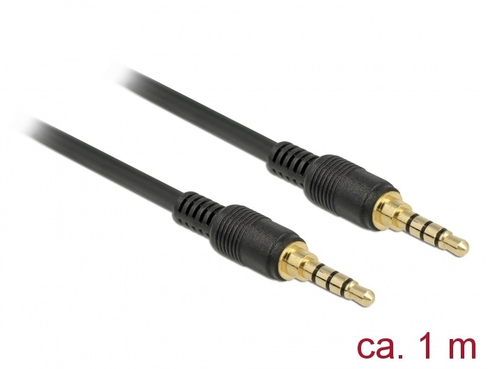Delock 85595 Sztereó Jack Kábel 3,5 mm 4 tűs férfi > férfi 1m fekete