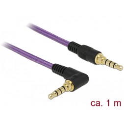 Delock 85611 Sztereó Jack Kábel 3,5 mm 4 tus férfi > férfi szögben hajlított 1m lila