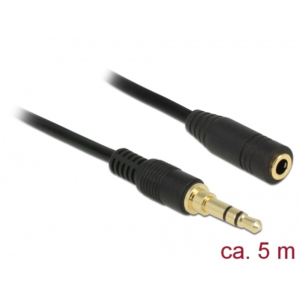 Delock 85590 Sztereó jack hosszabbító kábel 3,5 mm 3-tűs apa > anya 5 m hosszú fekete