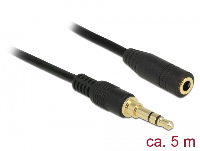Delock 85590 Sztereó jack hosszabbító kábel 3,5 mm 3-tűs apa > anya 5 m hosszú fekete