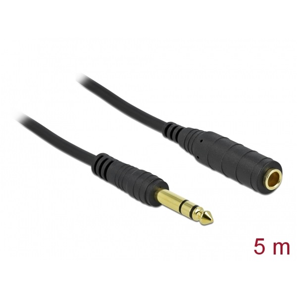 Delock 86767 Sztereó jack hosszabbító kábel 6,35 mm 3-tűs apa > anya 5 m hosszú fekete