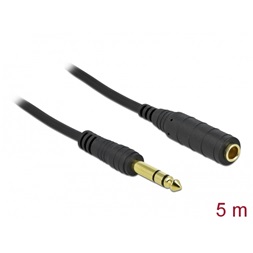 Delock 86767 Sztereó jack hosszabbító kábel 6,35 mm 3-tűs apa > anya 5 m hosszú fekete