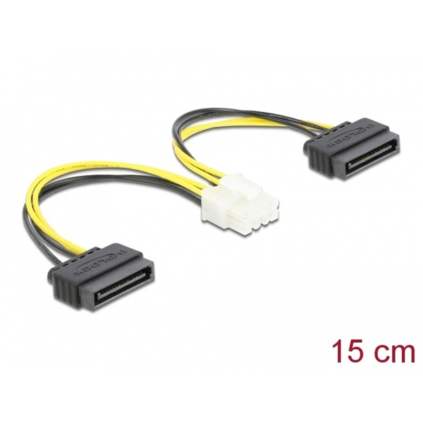Delock 83020 Tápkábel 2 x 15 tűs SATA apa - 8 tűs EPS apa 15 cm