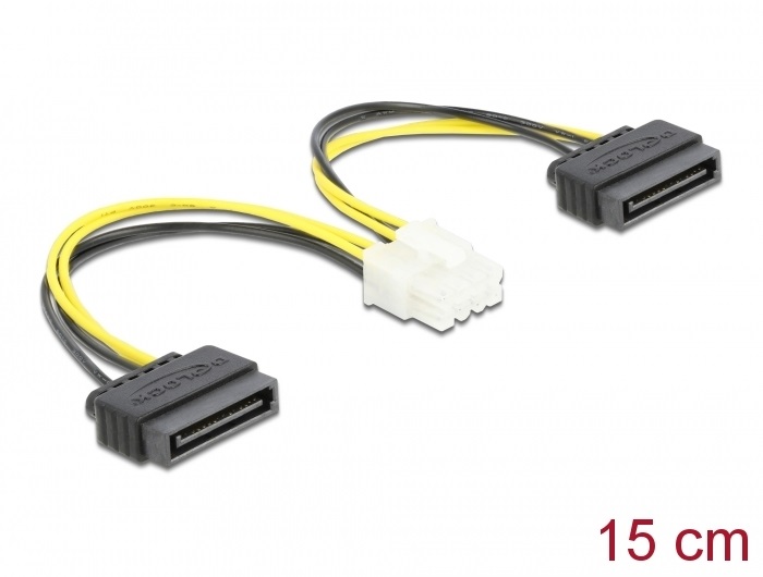 Delock 83020 Tápkábel 2 x 15 tűs SATA apa - 8 tűs EPS apa 15 cm