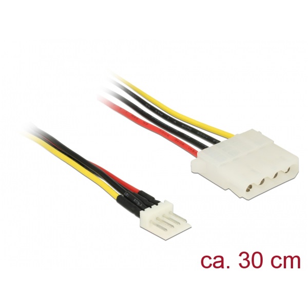 Delock 85457 Tápkábel, 4 tűs Floppy-csatlakozódugó > 4 tűs Molex-csatlakozóhüvely, 30 cm