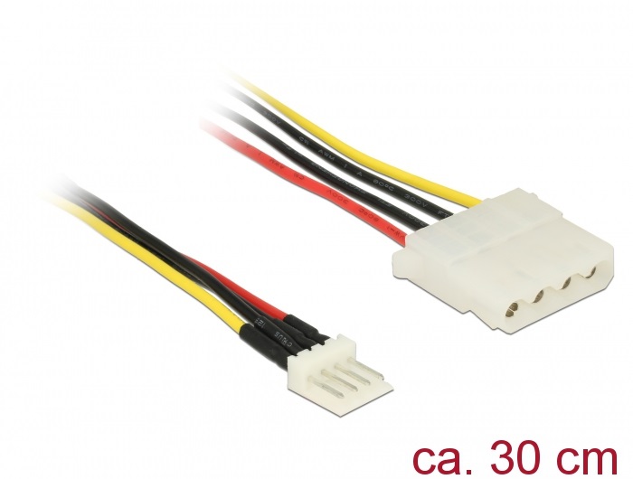 Delock 85457 Tápkábel, 4 tűs Floppy-csatlakozódugó > 4 tűs Molex-csatlakozóhüvely, 30 cm