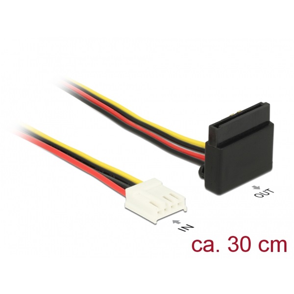 Delock 85510 Tápkábel, 4 tűs Floppy-csatlakozóhüvely > 15 tűs SATA-csatlakozóhüvely, fém, 30 cm