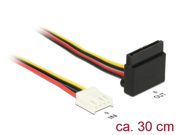 Delock 85510 Tápkábel, 4 tűs Floppy-csatlakozóhüvely > 15 tűs SATA-csatlakozóhüvely, fém, 30 cm