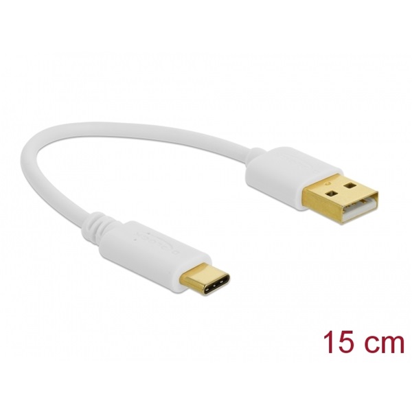 Delock 85355 Töltokábel USB A - USB Type-C  csatlakozó végekkel 15 cm